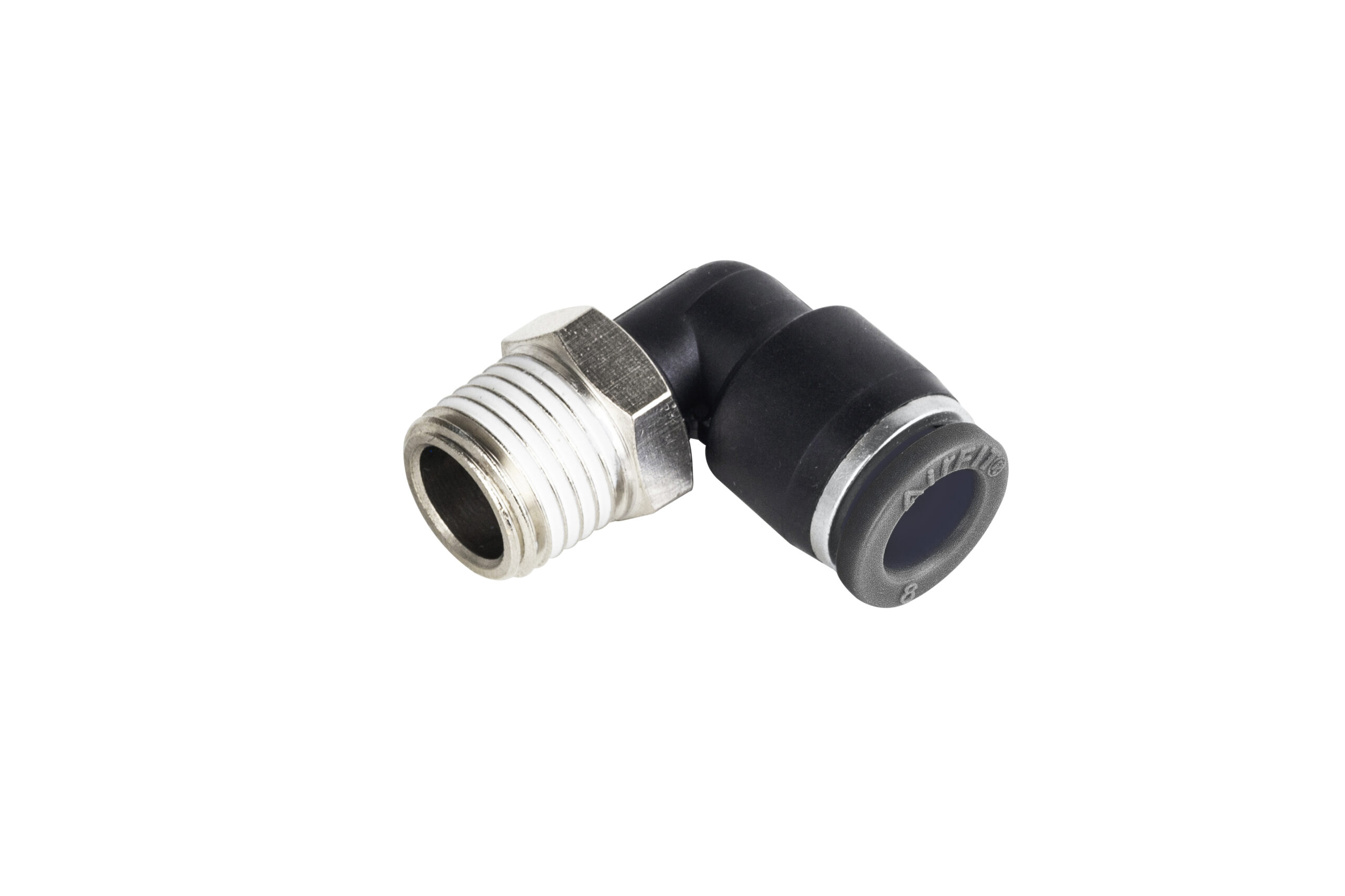Conector roscado de plástico acodado, pulg
