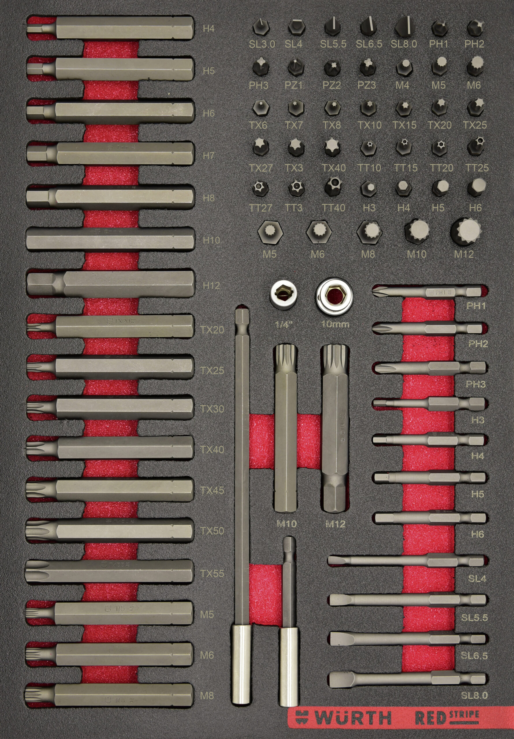 Bit set 1/4 inch a. 10mm 4.4.1 DB1 74pcs REDSTRIPE